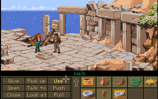 Indiana Jones and the Fate of Atlantis (Amiga) screenshot: I think I need to use the stone disks.