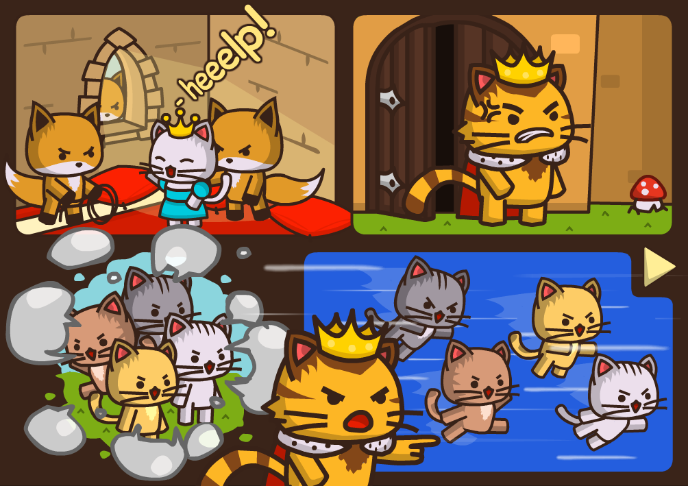 StrikeForce Kitty (Browser) screenshot: Intro: the foxes kidnapped the kitty princess!