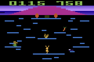Springer (Atari 2600) screenshot: One egg has hatched a dragon, another is hatching.