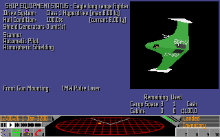 Frontier: Elite II (Amiga) screenshot: Ship equipment status