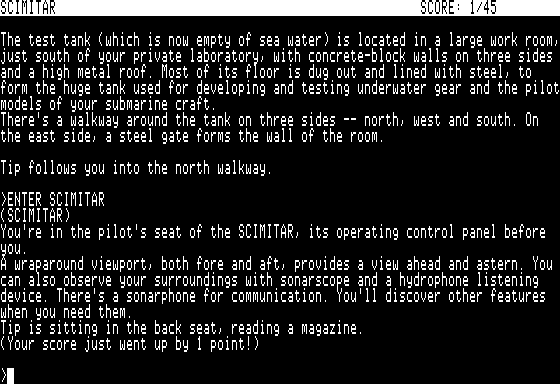 Seastalker (Apple II) screenshot: Let's take this baby out in the open ocean and see what she can do!