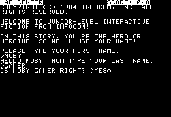 Seastalker (Apple II) screenshot: Starting a new game (40-column mode)