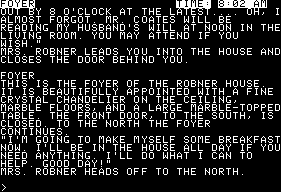Deadline (Apple II) screenshot: Entering the property