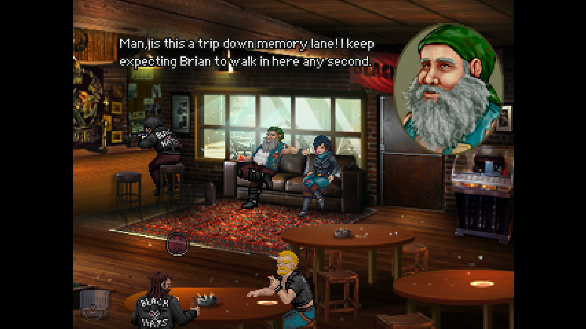 Kathy Rain (Windows) screenshot: The biker's club where Kathy's father used to be member.
