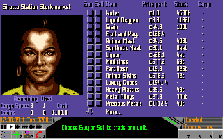 Frontier: Elite II (Amiga) screenshot: Stockmarket.From here you can buy cargo to your ship.
