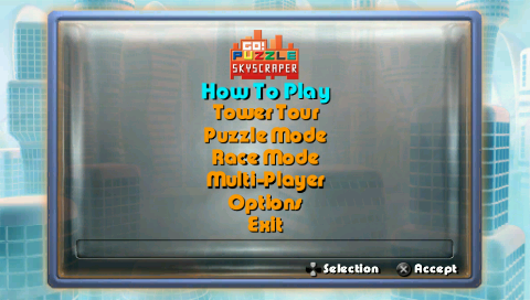 Go! Puzzle (PSP) screenshot: Skyscraper – main menu
