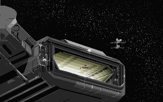 Epic (Atari ST) screenshot: Flying out of hanger.