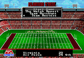 Bill Walsh College Football 95 (Genesis) screenshot: Main menu