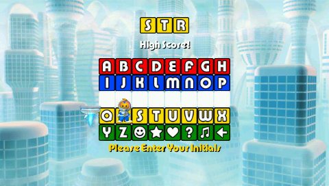 Go! Puzzle (PSP) screenshot: Skyscraper – player name entry for high score