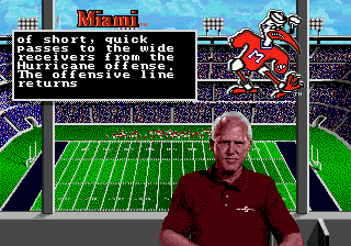 Bill Walsh College Football 95 (Genesis) screenshot: Bill Walsh gives tips.