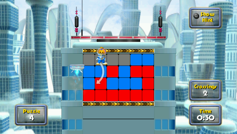 Go! Puzzle (PSP) screenshot: Skyscraper – hints arrow in puzzle mode