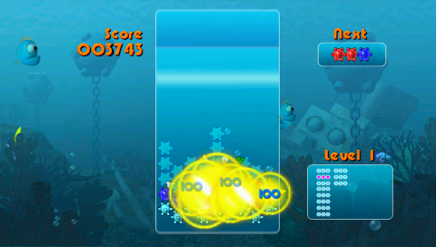 Go! Puzzle (PSP) screenshot: Aquatica – big mines explosion