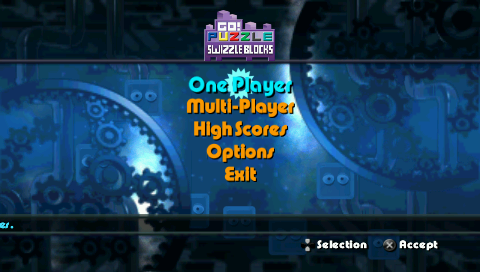 Go! Puzzle (PSP) screenshot: Swizzle Blocks – main menu
