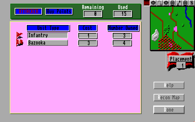 The Perfect General (Amiga) screenshot: Before you start you are selecting number of units that will be playing in the scenario.