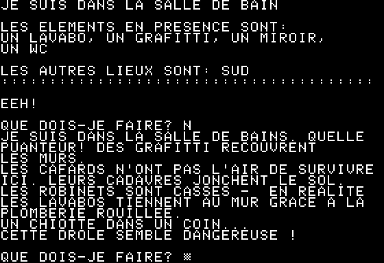 Softporn Adventure (Apple II) screenshot: The bathroom (French)