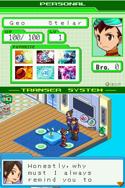 Mega Man Star Force: Dragon (Nintendo DS) screenshot: Geo Stelar is a default name of the hero
