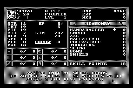 Wizardry: Bane of the Cosmic Forge (Macintosh) screenshot: Setting up character stats.