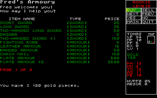 Hero II: The Search for the Stone (Atari ST) screenshot: Shop inventory