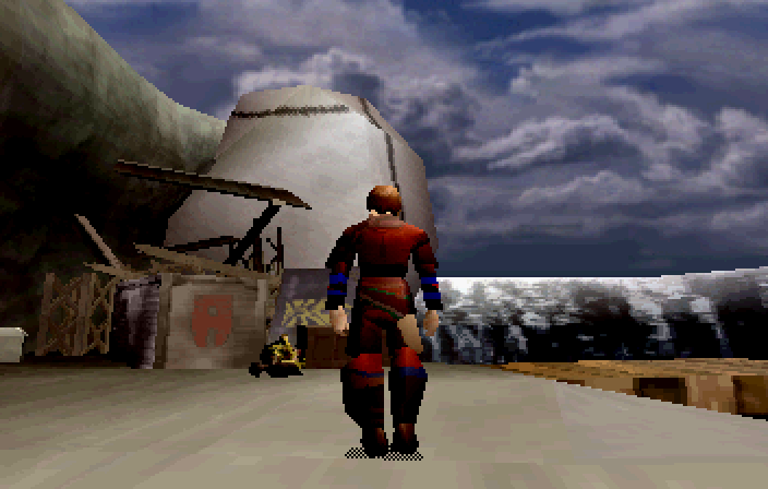 Panzer Dragoon Saga (SEGA Saturn) screenshot: Some of the locations can be accessed only if you dismount the dragon.