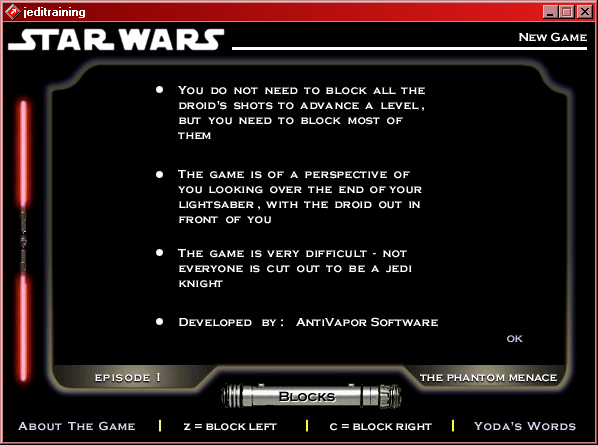 Star Wars: Jedi Training (Windows) screenshot: Instructions