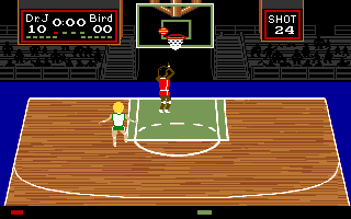 One-on-One (Amiga) screenshot: Will the ball go in?