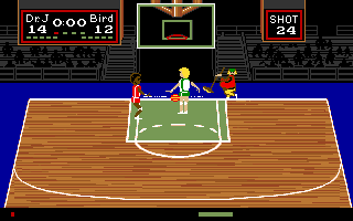 One-on-One (Amiga) screenshot: The janitor isn't happy!