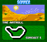 Antz Racing (Game Boy Color) screenshot: Information on starting circuit in the 4 Seasons Championship