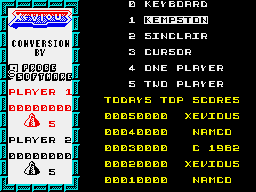 Xevious (ZX Spectrum) screenshot: Main menu