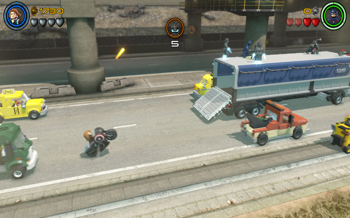 LEGO Marvel Avengers (Windows) screenshot: Truck chase in Korea