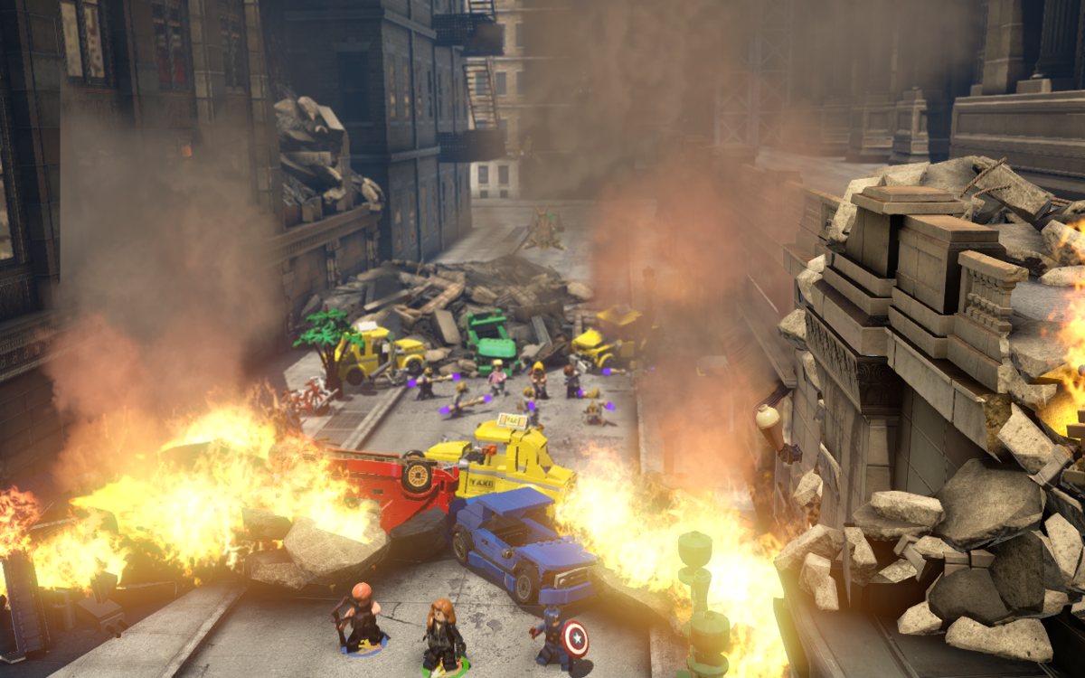 LEGO Marvel Avengers (Windows) screenshot: On destroyed city streets