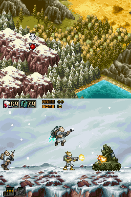 Commando: Steel Disaster (Nintendo DS) screenshot: Fighting the first miniboss.