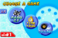 Mario Kart: Super Circuit (Game Boy Advance) screenshot: Main menu