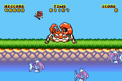 Kingler's Day (Game Boy Advance) screenshot: Tossing a fish into the distance.