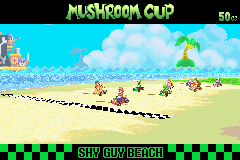 Mario Kart: Super Circuit (Game Boy Advance) screenshot: Beginning of Shy Guy Beach circuit
