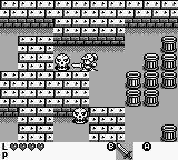 Rolan's Curse (Game Boy) screenshot: Let the skulls feel your sword.