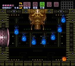 Super Metroid (SNES) screenshot: One of the not-so-easy bosses