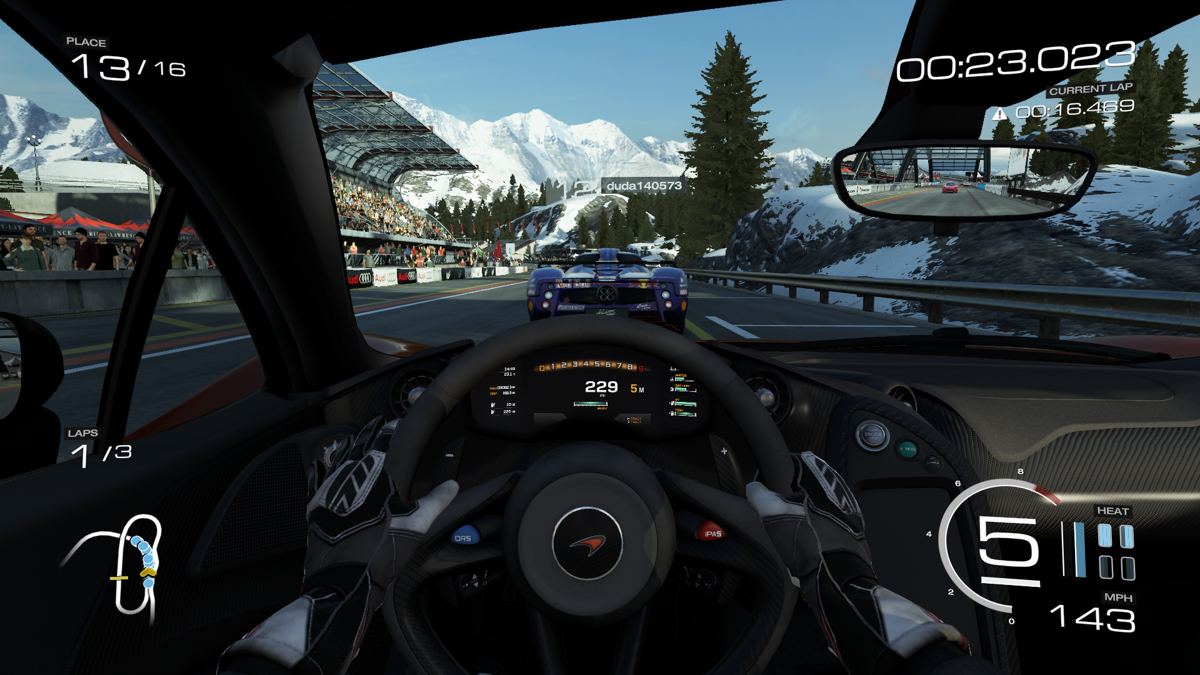 Forza Motorsport 5 (Xbox One) screenshot: Started a race in the McLaren P1 on the Bernese Alps track.