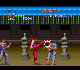 Hiryū No Ken S: Golden Fighter (SNES) screenshot: Throwing a high kick
