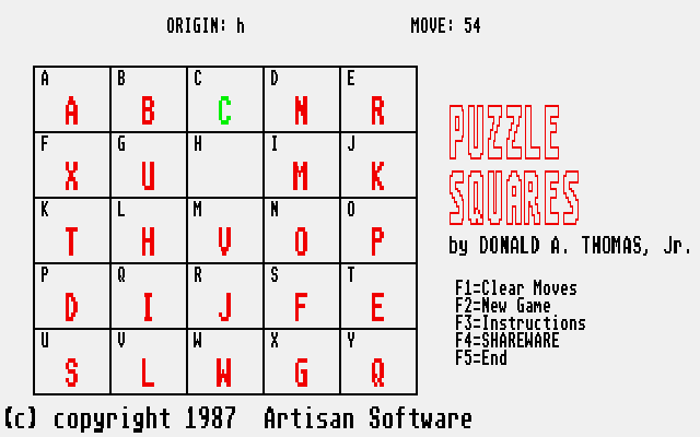 Puzzle Squares (Atari ST) screenshot: Three letters back in place