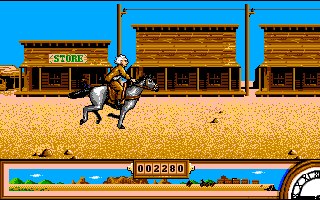 Back to the Future Part III (Amiga) screenshot: Riding into town.