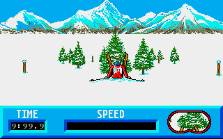 Winter Challenge: World Class Competition (Amiga) screenshot: Down hill - Crashed!