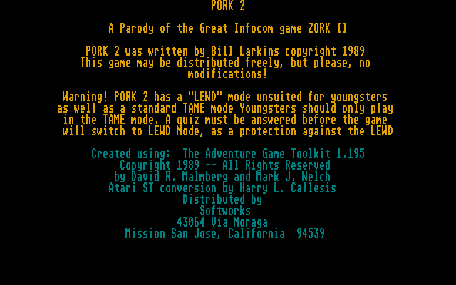 Pork 2 (Atari ST) screenshot: Title screen