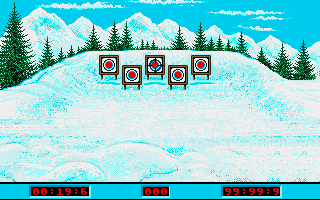 Winter Challenge: World Class Competition (Amiga) screenshot: Biathlon - Shooting range.