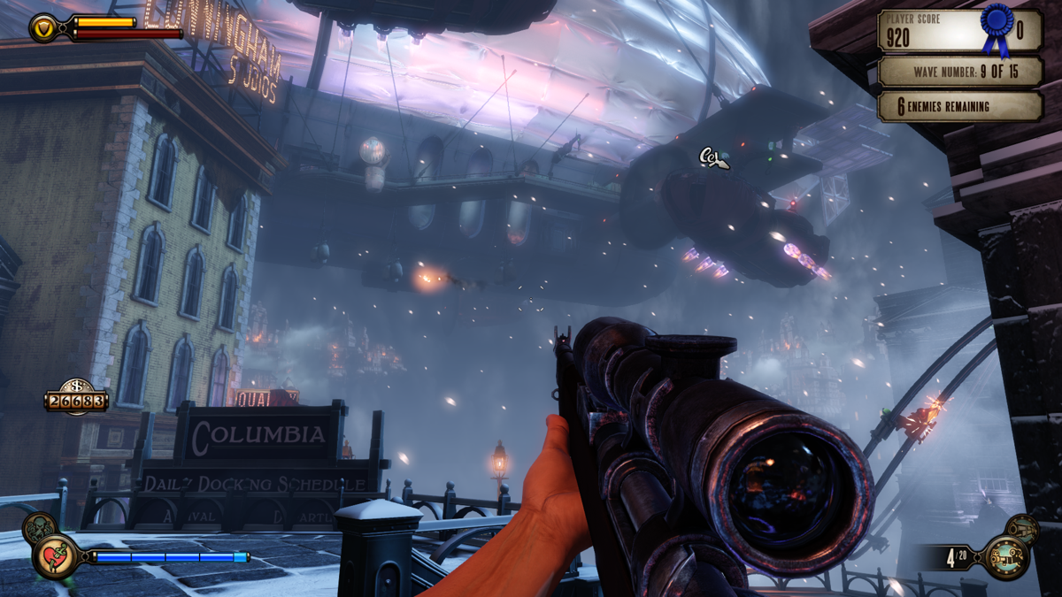 BioShock Infinite: Clash in the Clouds (Windows) screenshot: You'll need to bring down this zeppelin