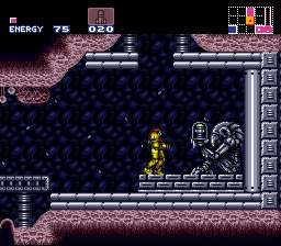 Super Metroid (SNES) screenshot: These statues always carry interesting items - like super missiles