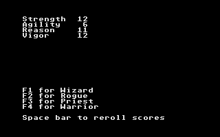 The Mystic Well (Atari ST) screenshot: Character generation