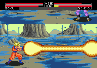 Dragon Ball Z: L'Appel Du Destin (Genesis) screenshot: Goku vs Giniou - Kame-Hame-Haa!