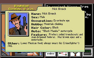 Where in the World is Carmen Sandiego? (Enhanced) (Amiga) screenshot: Nick Brunch's file.