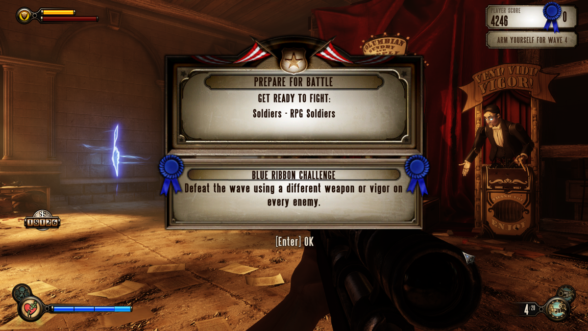 BioShock Infinite: Clash in the Clouds (Windows) screenshot: Blue ribbon challenge conditions become more and more difficult