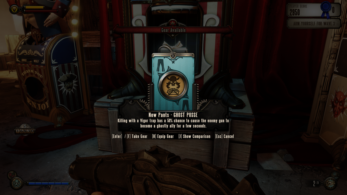 BioShock Infinite: Clash in the Clouds (Windows) screenshot: There are some pieces of gear with rather complicated descriptions